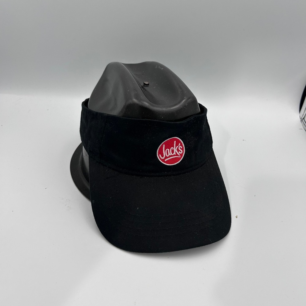 Jacks Hamburgers Restaurant Visor Hat Black Adjustable Fast Food Promo Logo